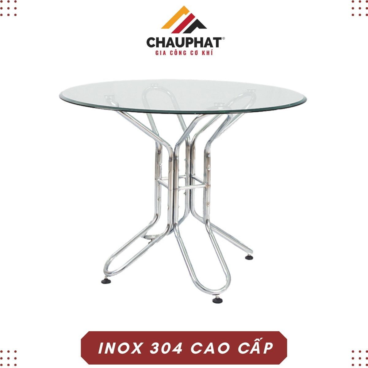 Bàn ăn mặt kính chân inox 22 Bàn ăn mặt kính chân inox